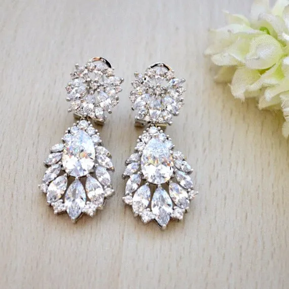 Bridal Drop Earrings. Marquise Cubic Zirconia Teardrop Bridal Earrings. Crystal Cluster Wedding Earrings. Wedding Jewelry. Bridesmaid Gift.