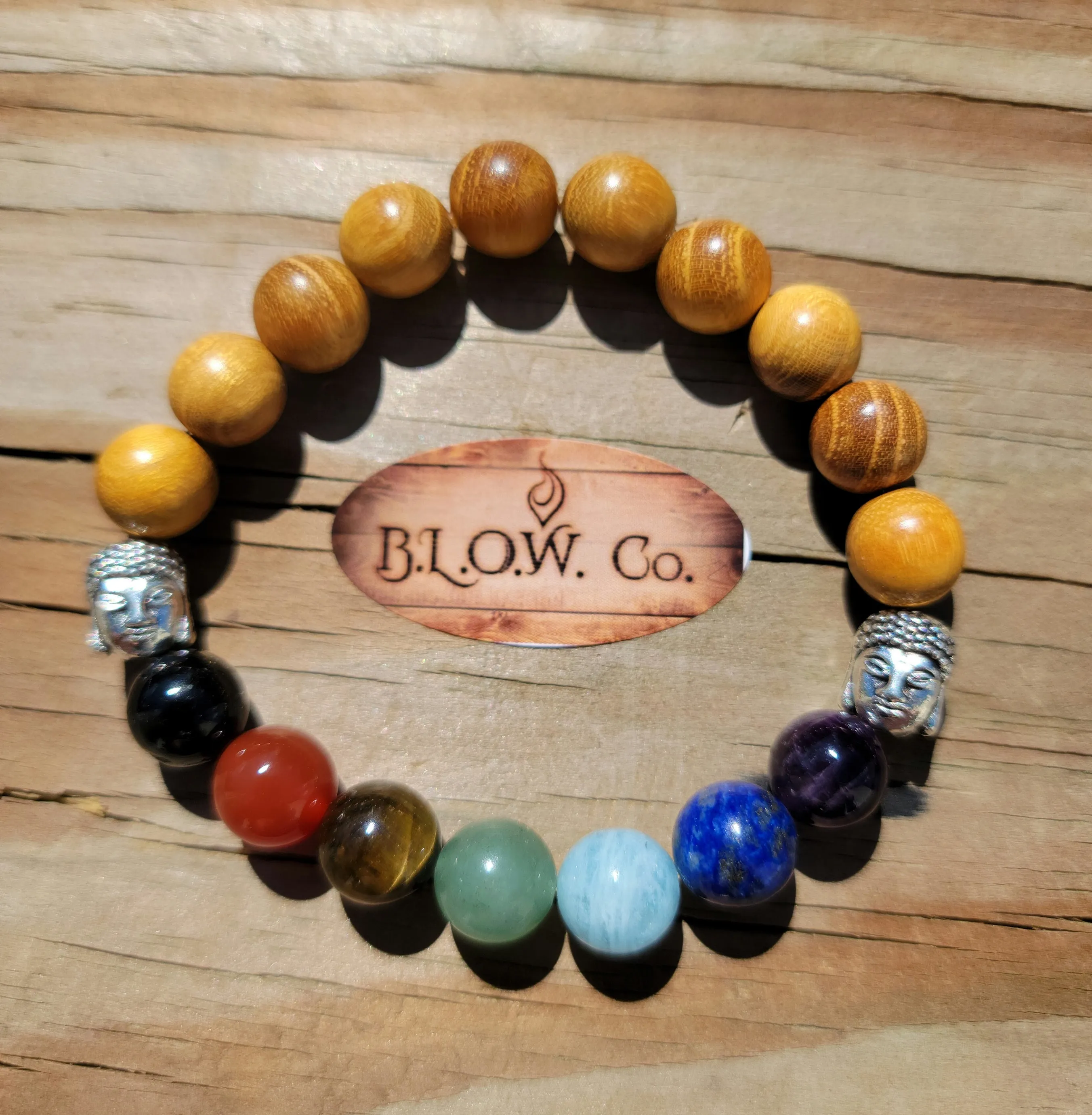 Custom 7 Chakra bracelets with Wooden Beads